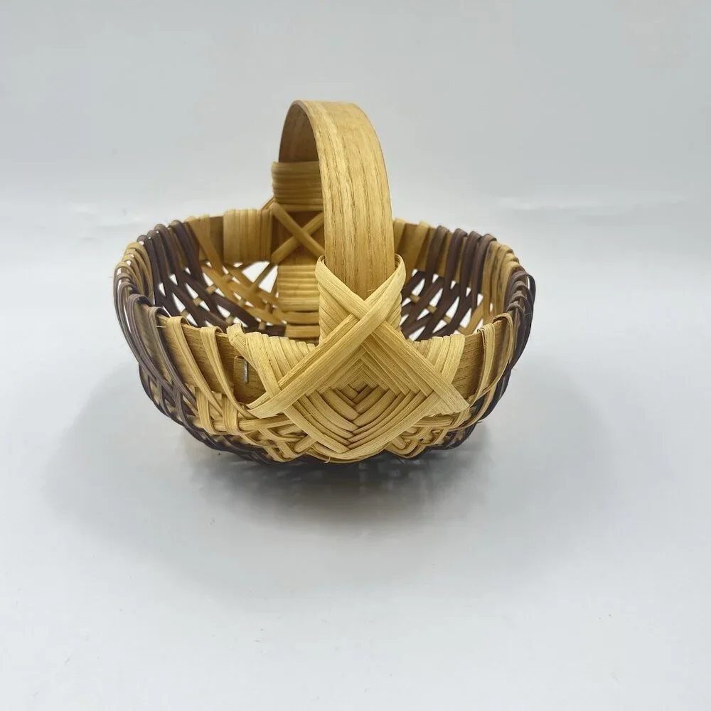 Vintage Woven Oak Splint Egg Large Gathering‎ Buttocks Basket 8”x5.5”